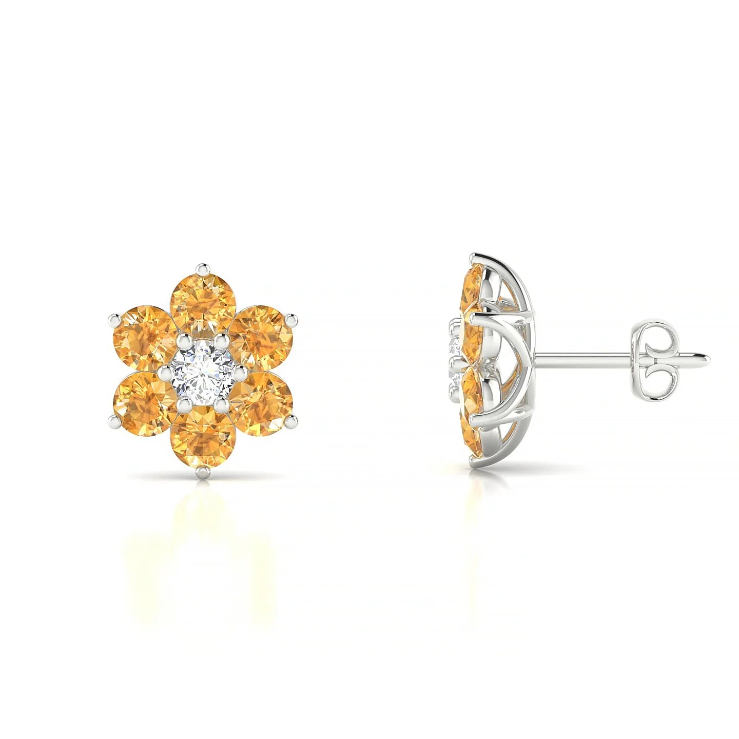 Bloom | 18k White Gold 3 mm Round Citrine Earrings