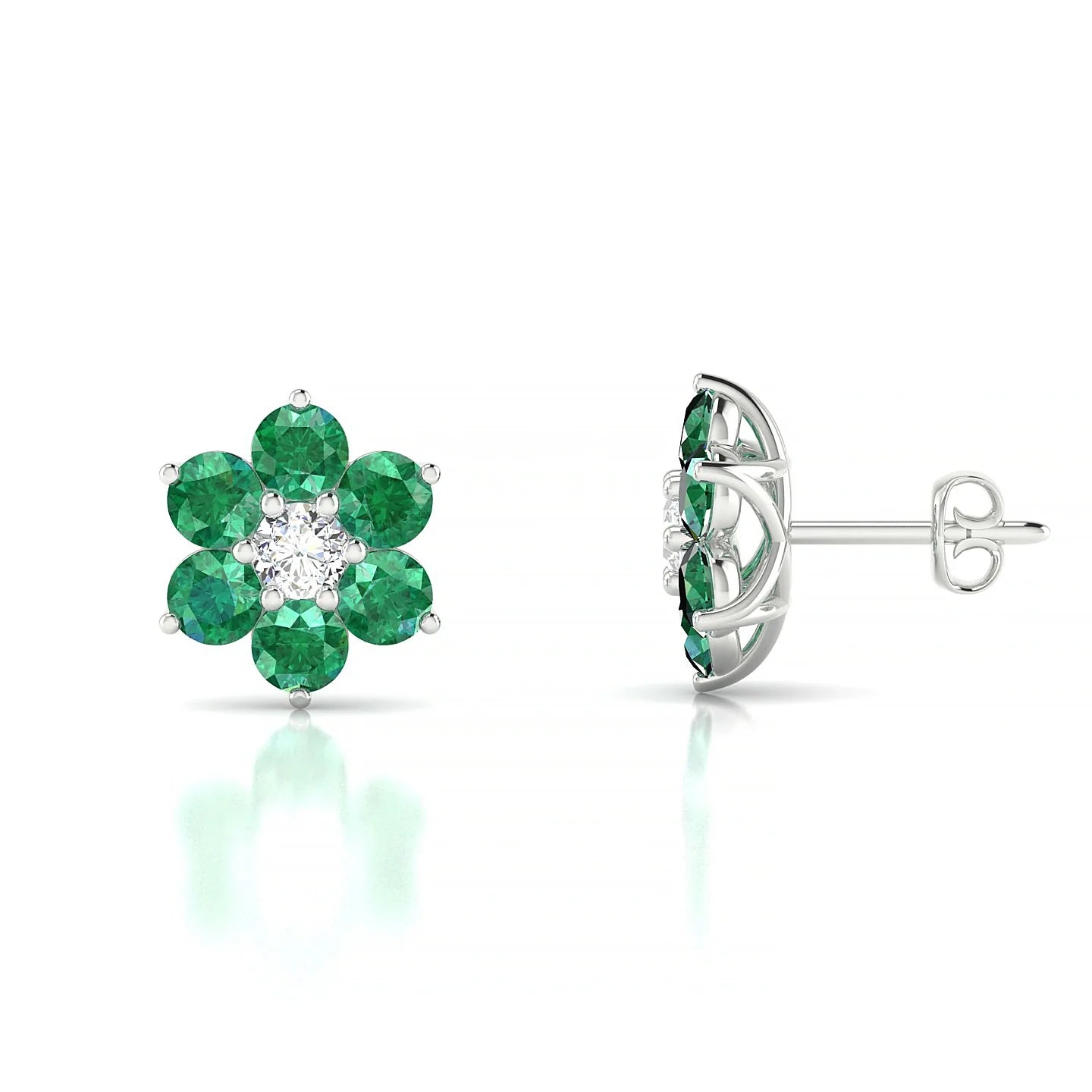 Bloom | 18k White Gold 3 mm Round Emerald Earrings
