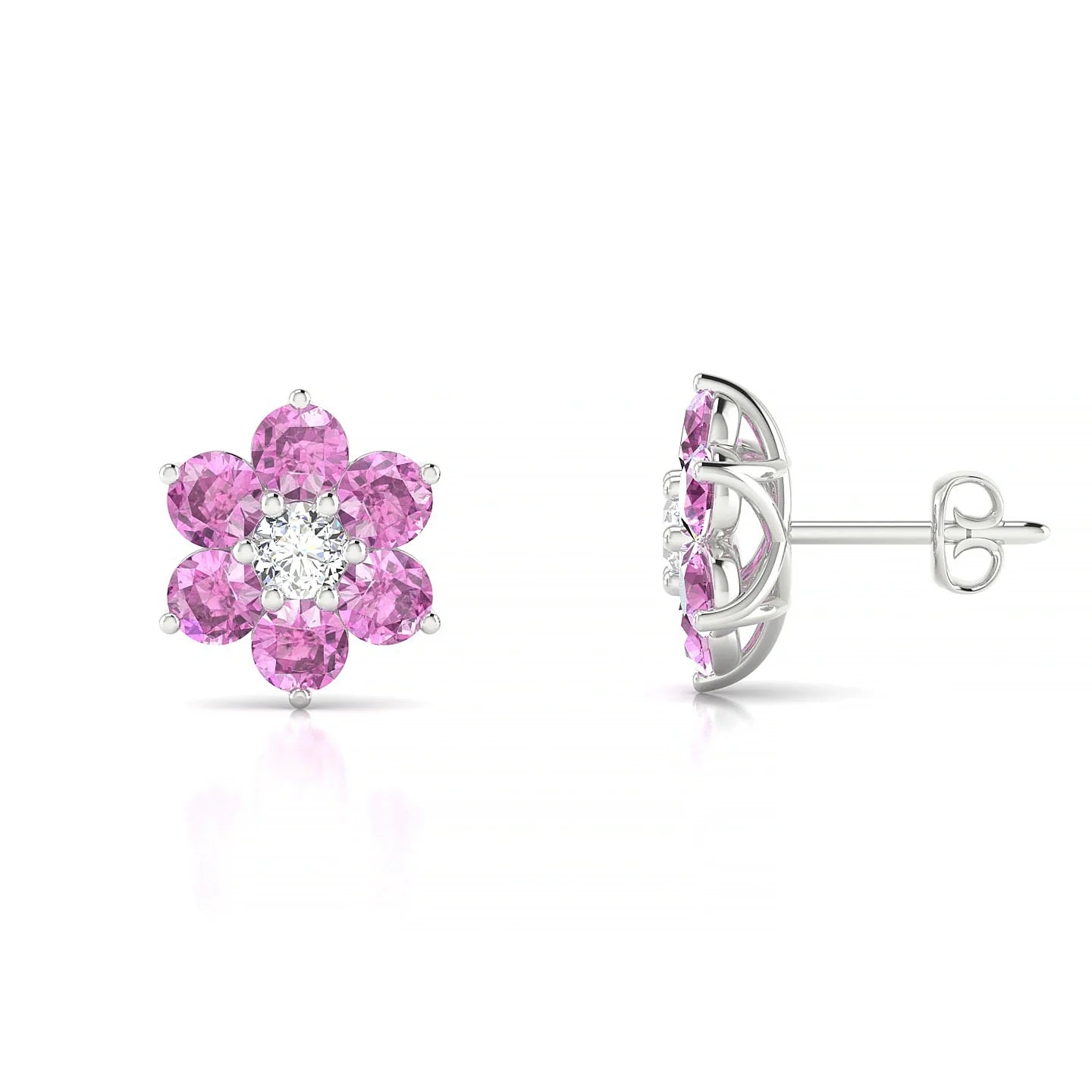 Bloom | 18k White Gold 3 mm Round Pink Sapphire Earrings