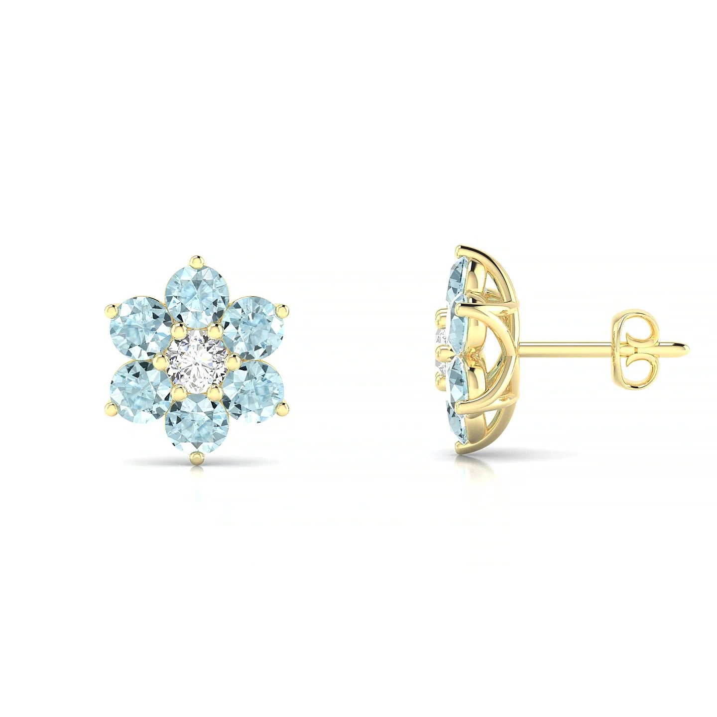 Bloom | 18k Yellow Gold 3 mm Round Aquamarine Earrings