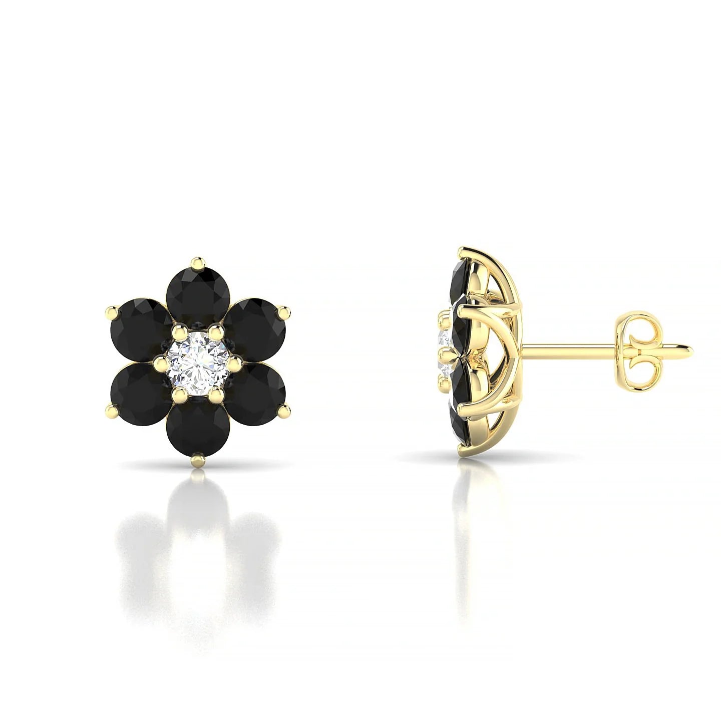 Bloom | 18k Yellow Gold 3 mm Round Black Diamond Earrings