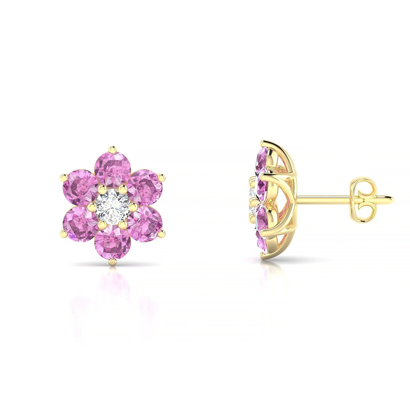 Bloom | 18k Yellow Gold 3 mm Round Pink Sapphire Earrings