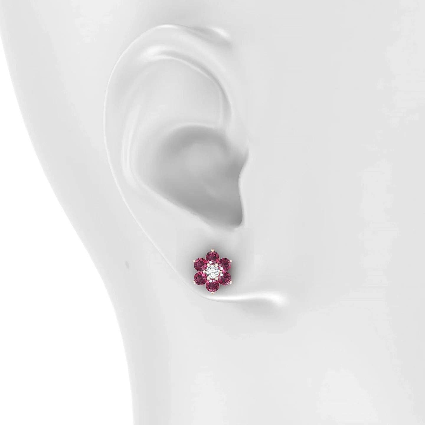 Bloom | 18k Rose Gold 3 mm Round Rhodolite Earrings
