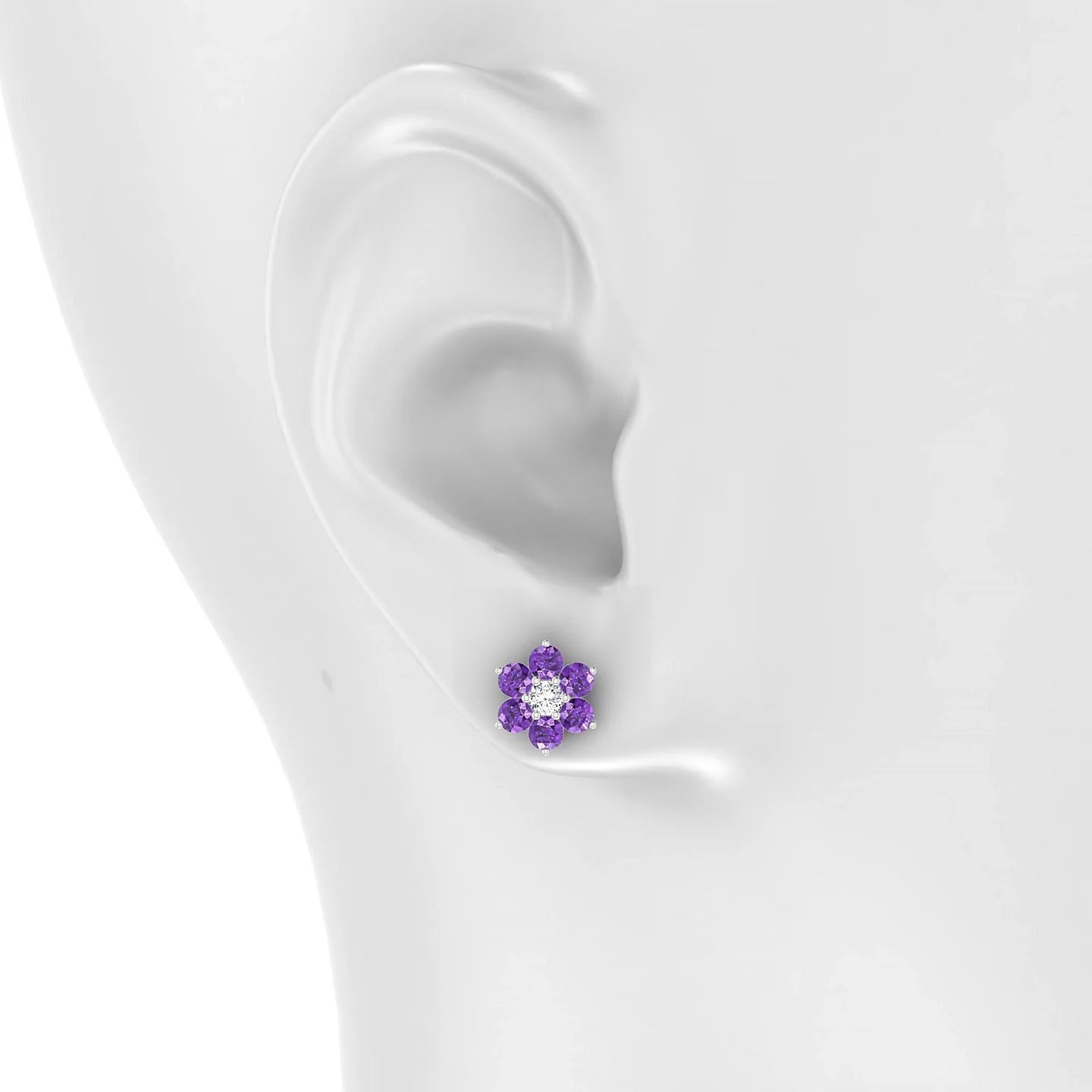 Bloom | 18k White Gold 3 mm Round Amethyst Earrings