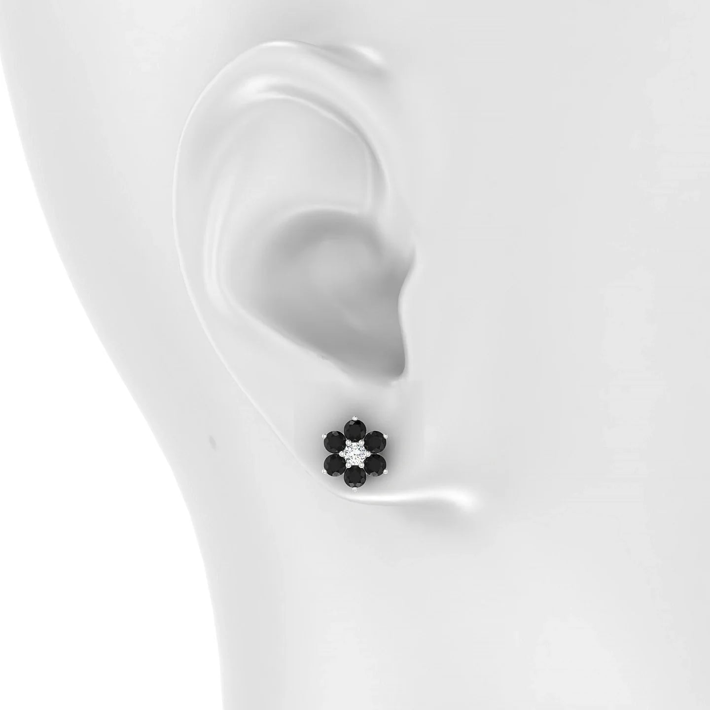 Bloom | 18k White Gold 3 mm Round Black Diamond Earrings