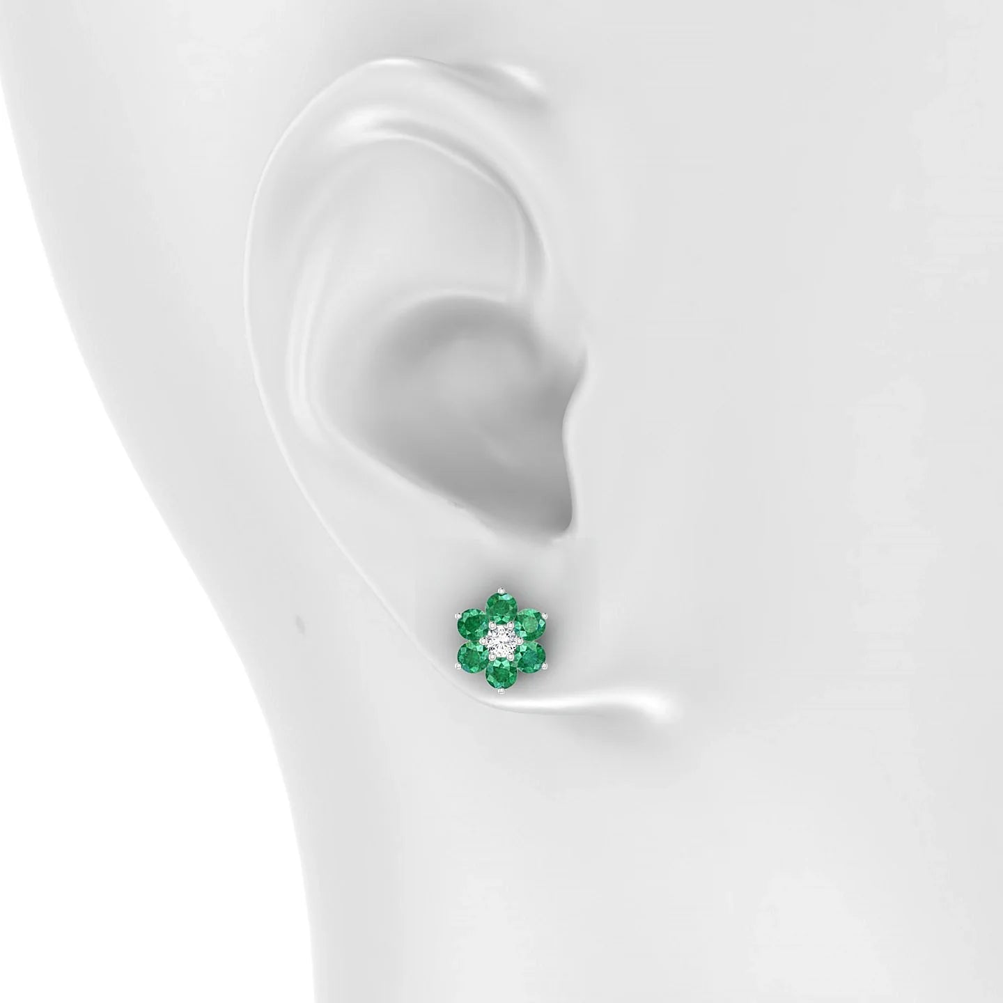 Bloom | 18k White Gold 3 mm Round Emerald Earrings