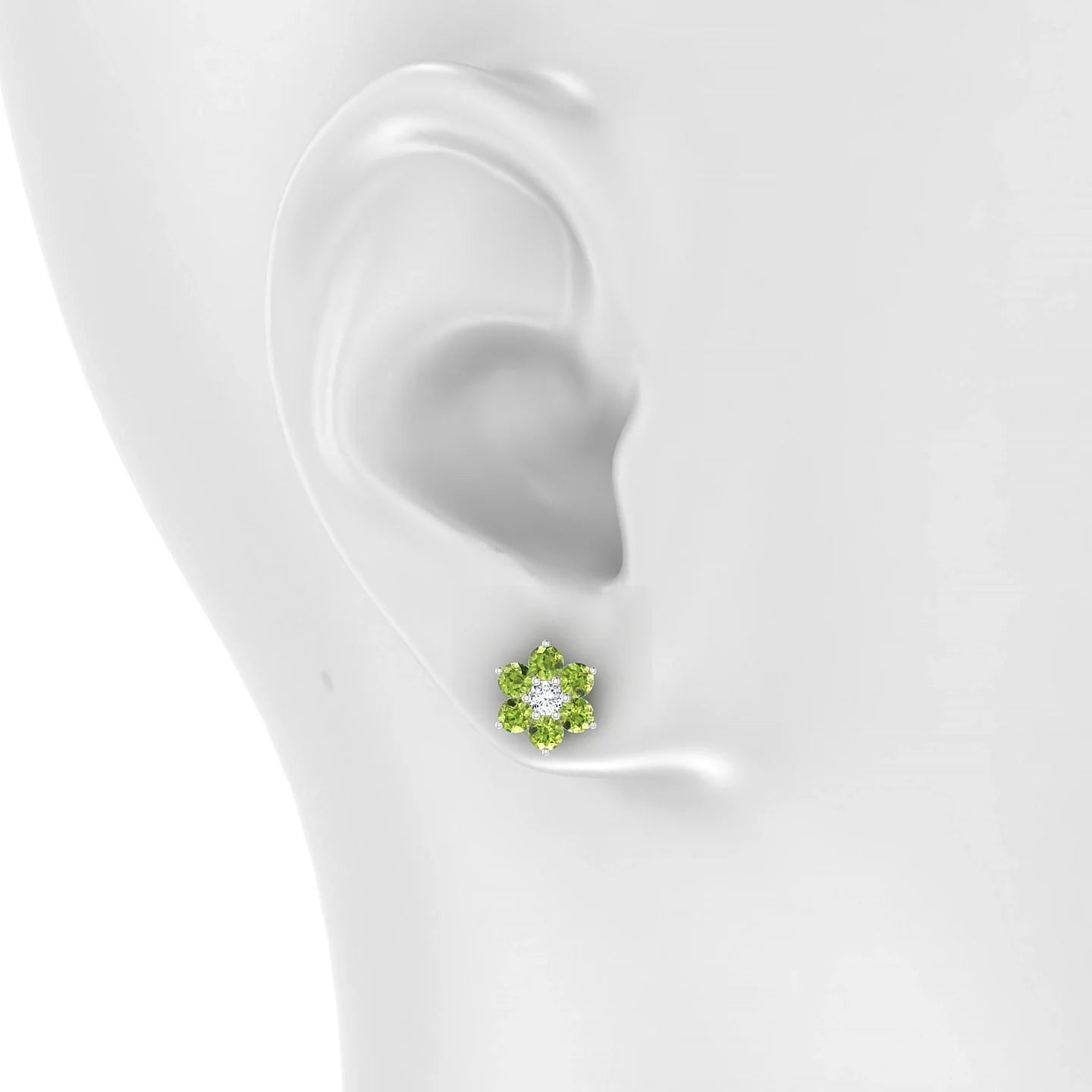 Bloom | 18k White Gold 3 mm Round Peridot Earrings