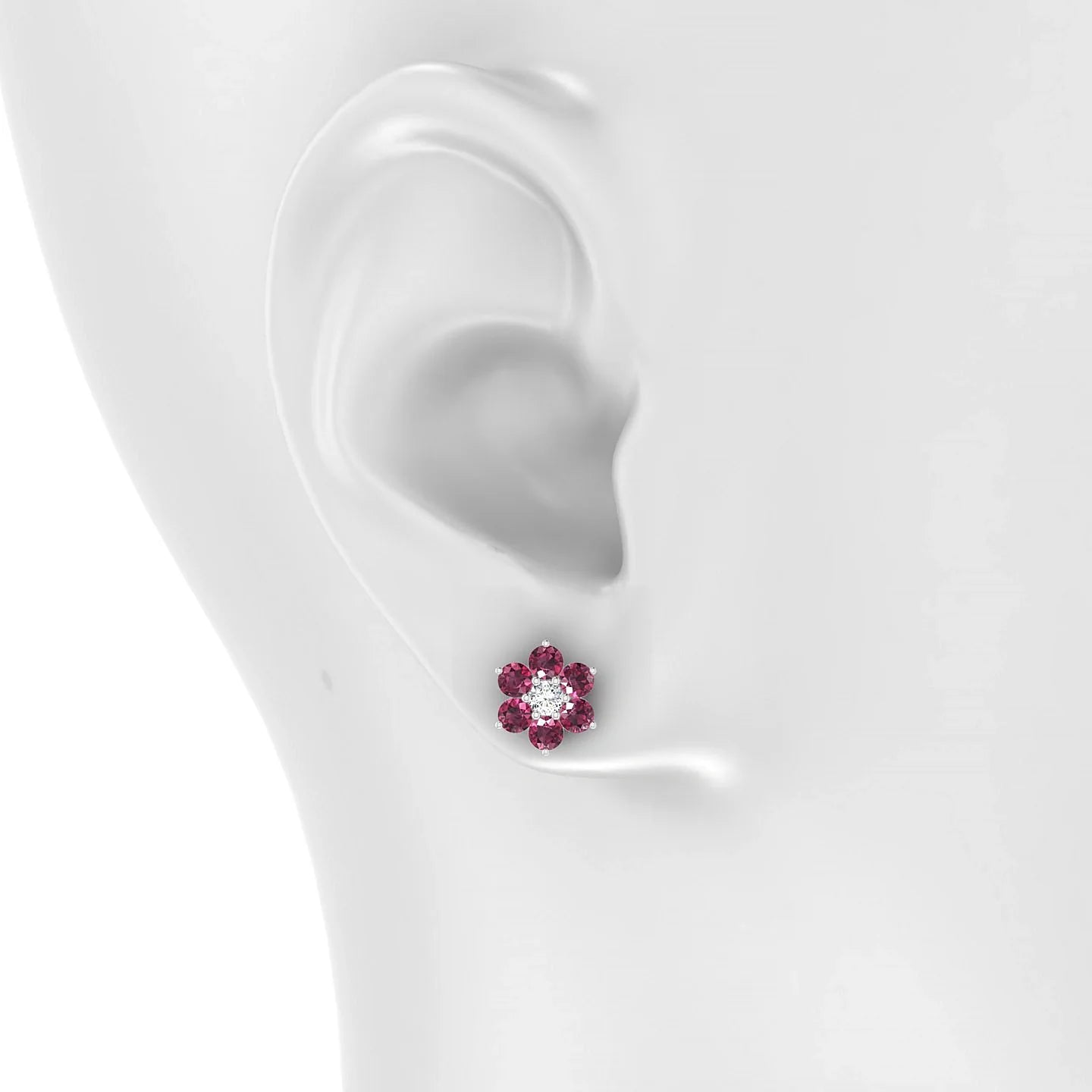 Bloom | 18k White Gold 3 mm Round Rhodolite Earrings