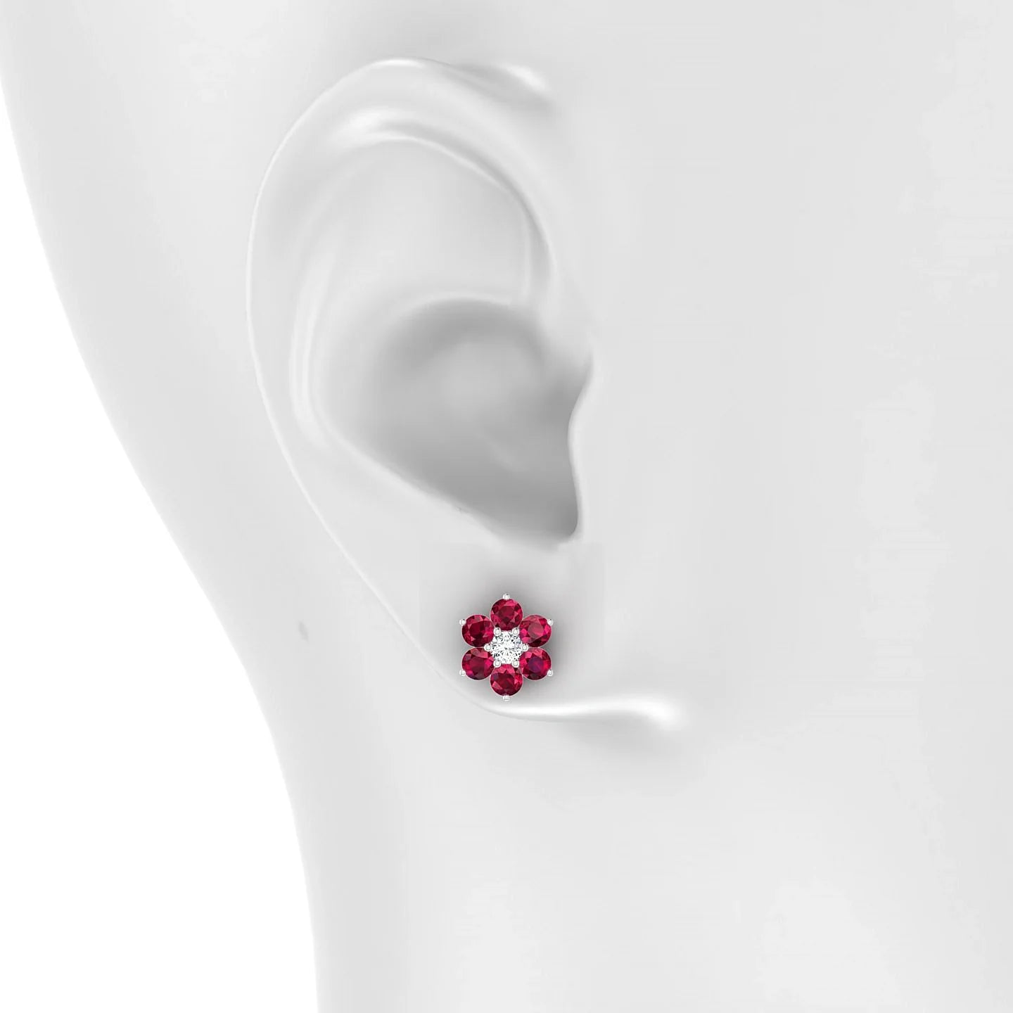 Bloom | 18k White Gold 3 mm Round Ruby Earrings