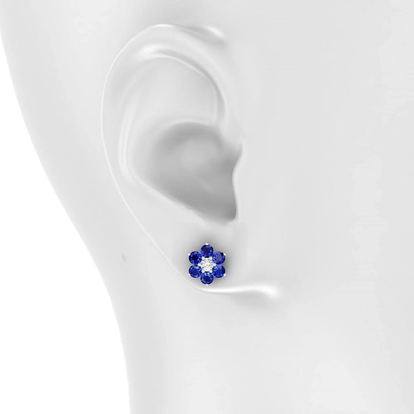Bloom | 18k White Gold 3 mm Round Sapphire Earrings