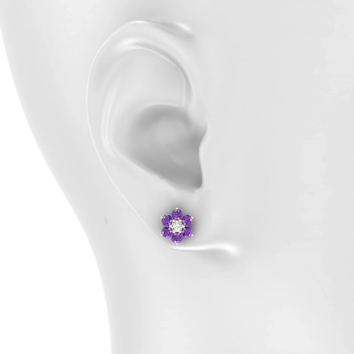Bloom | 18k Yellow Gold 3 mm Round Amethyst Earrings