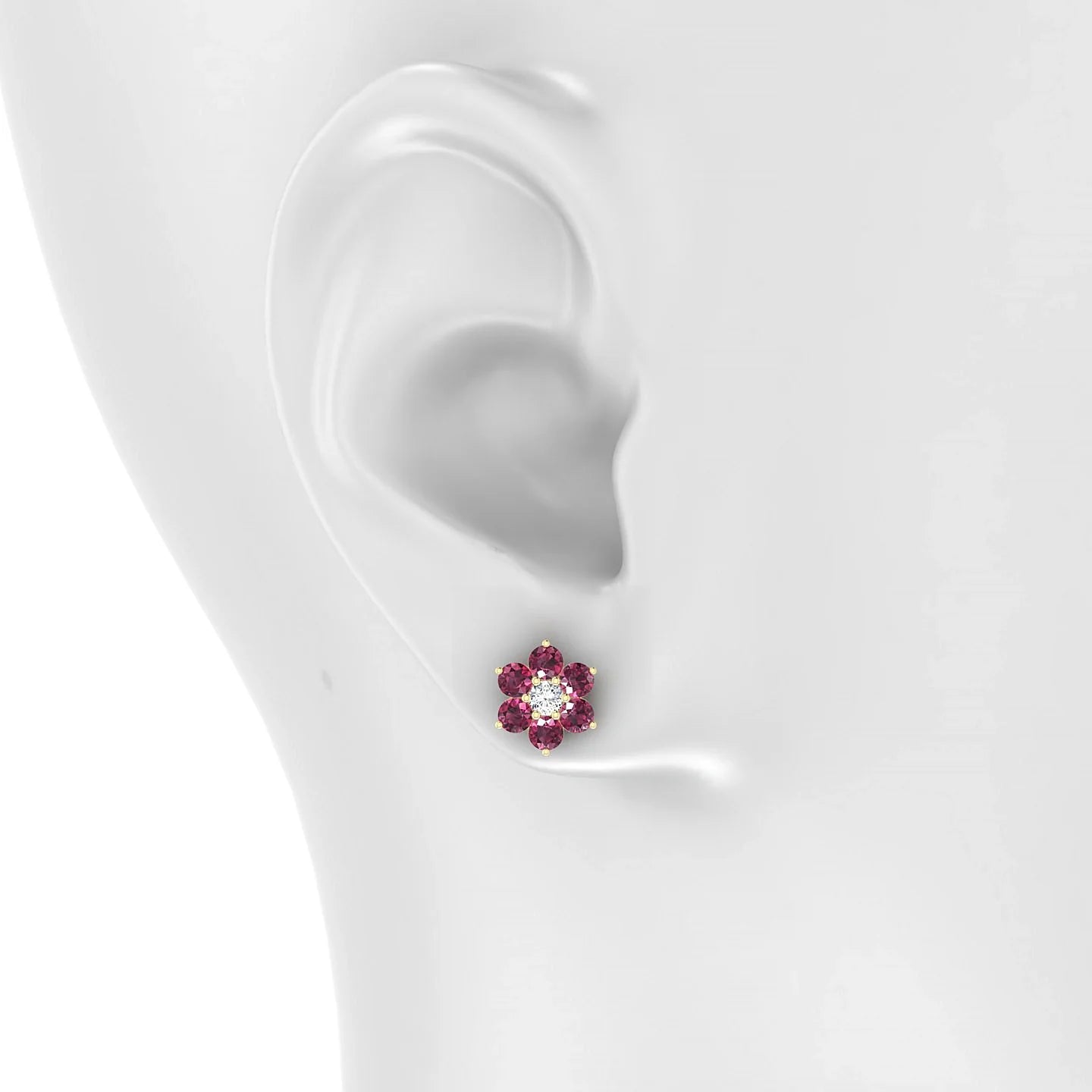 Bloom | 18k Yellow Gold 3 mm Round Rhodolite Earrings