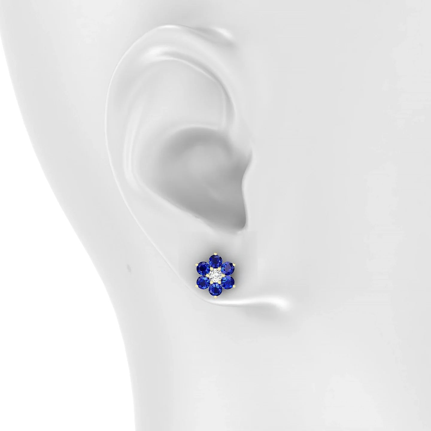 Bloom | 18k Yellow Gold 3 mm Round Sapphire Earrings