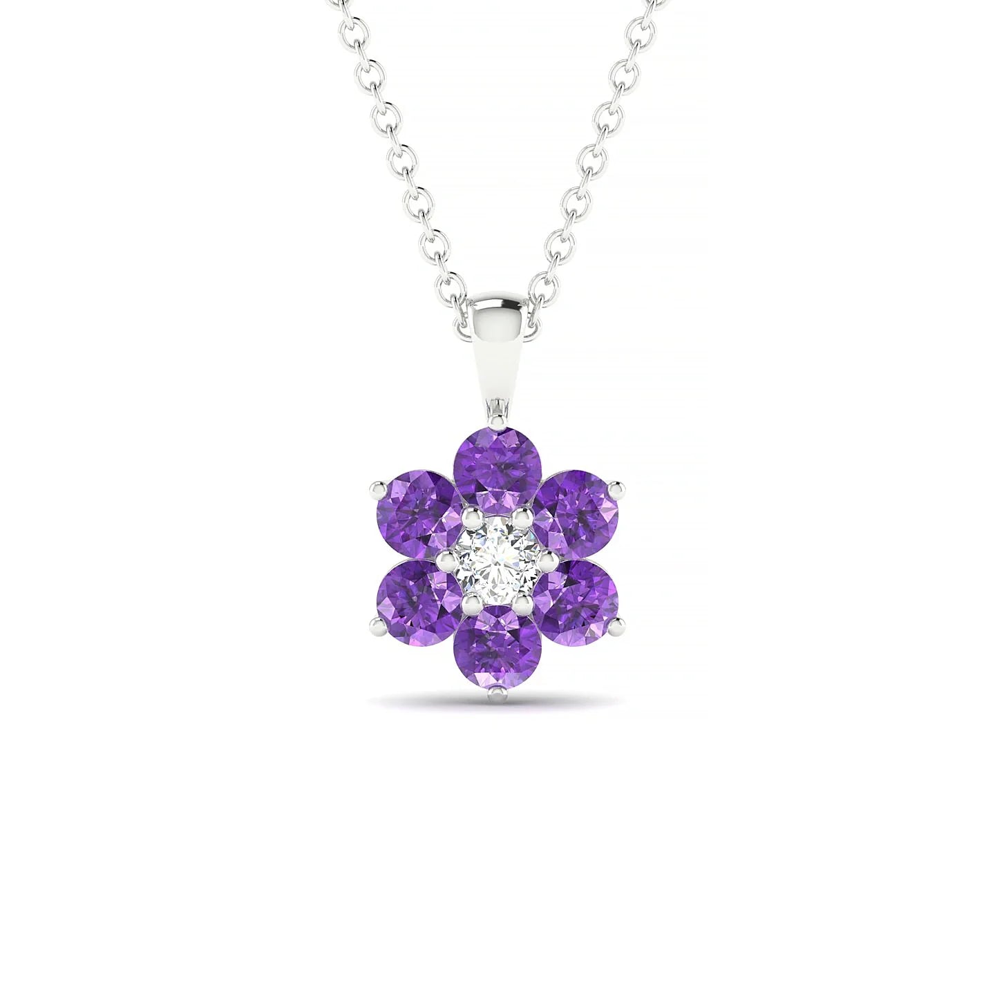Bloom | 18k White Gold 3 mm Round Amethyst Pendant