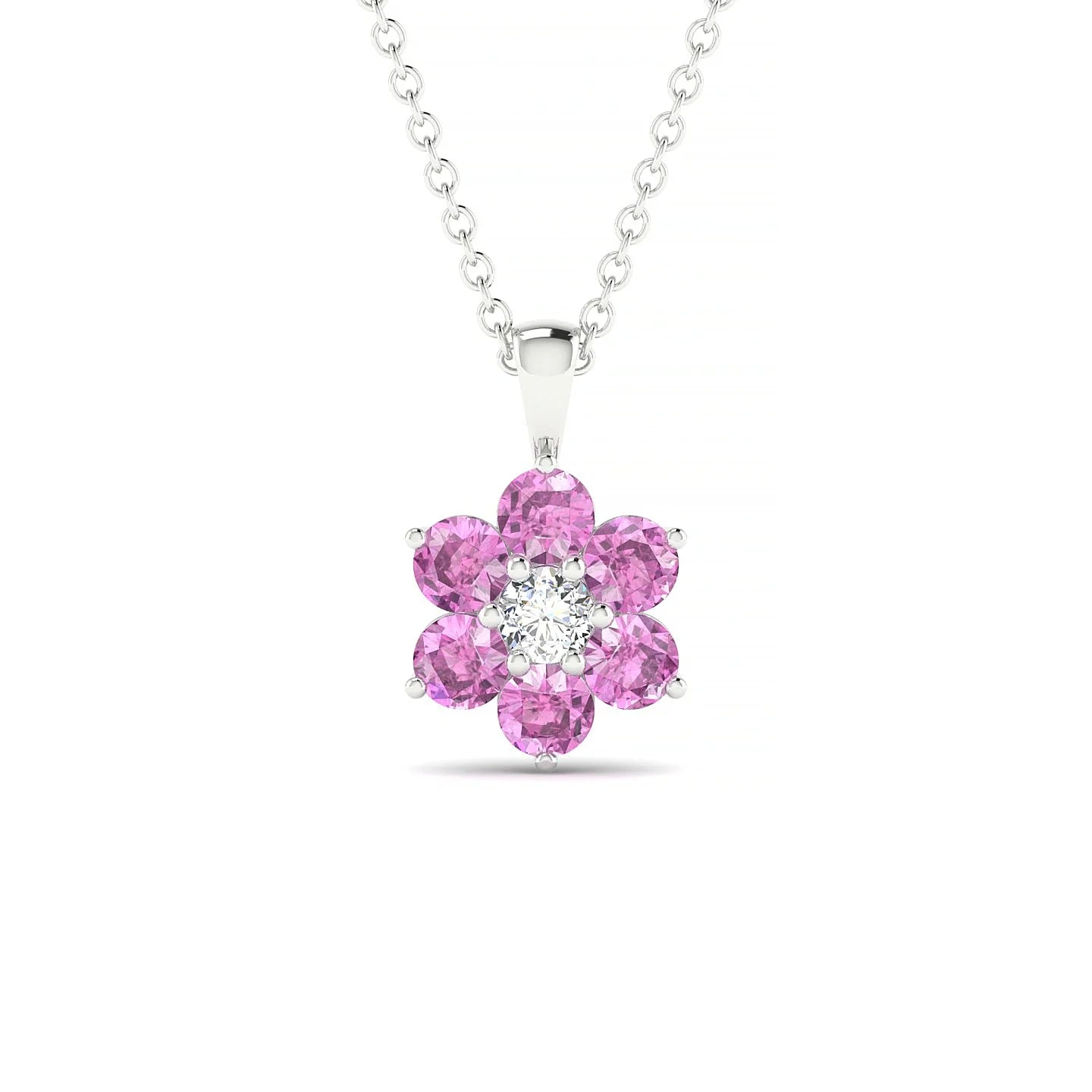 Bloom | 18k White Gold 3 mm Round Pink Sapphire Pendant