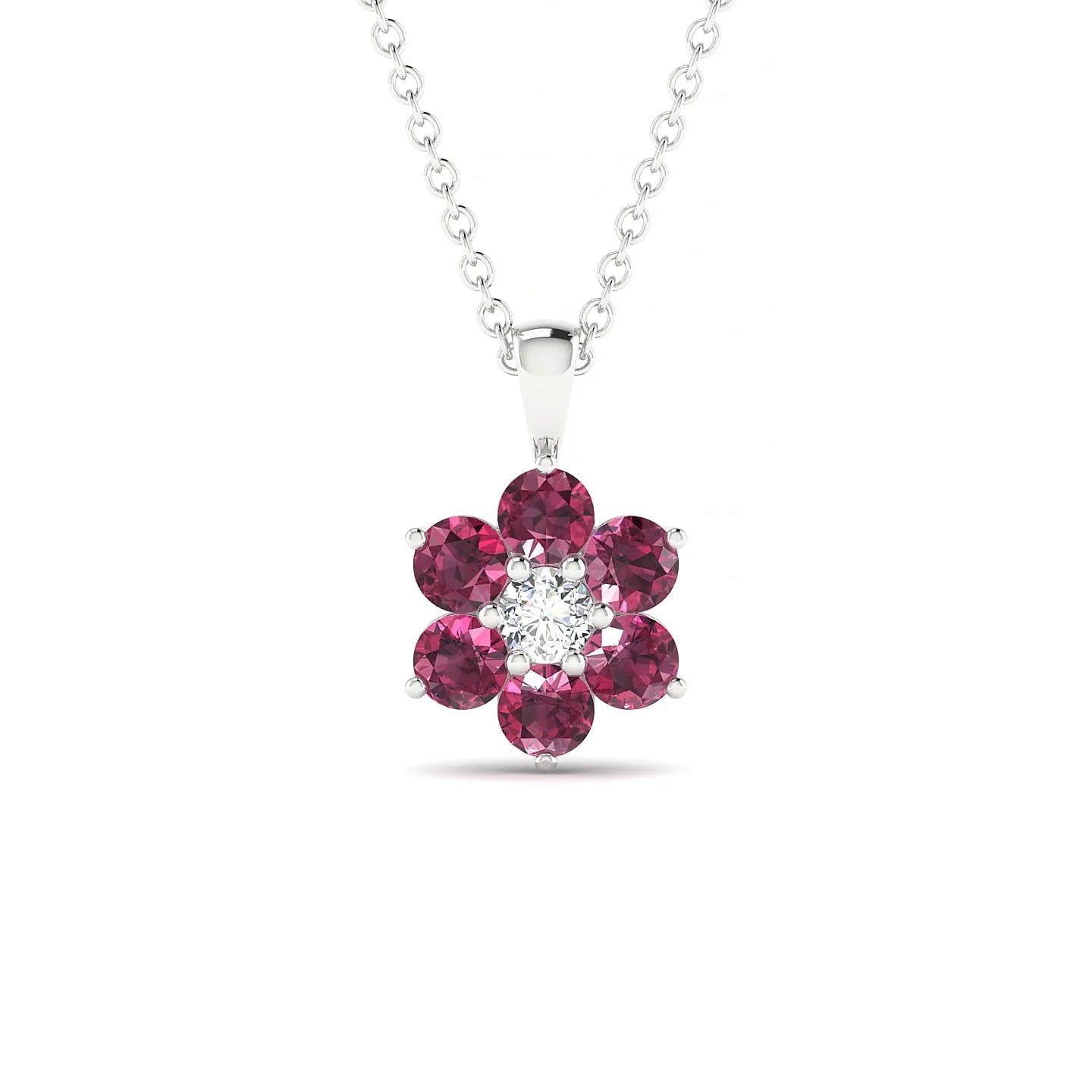 Bloom | 18k White Gold 3 mm Round Rhodolite Pendant