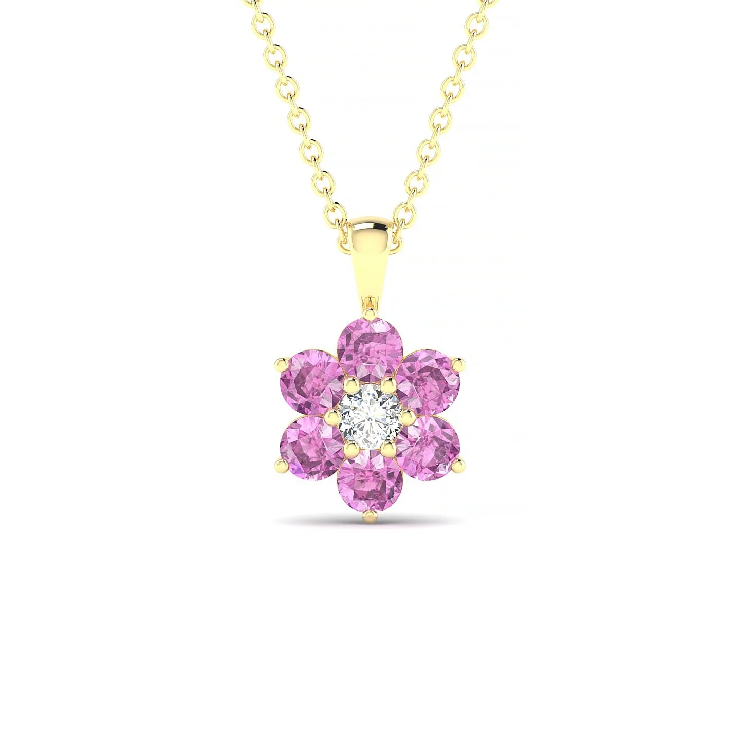 Bloom | 18k Yellow Gold 3 mm Round Pink Sapphire Pendant