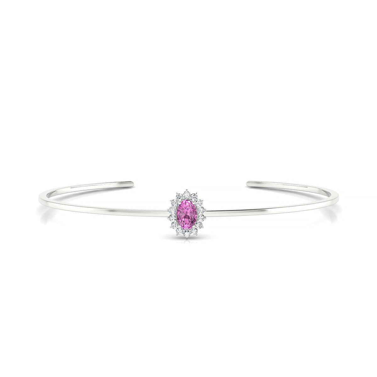 Blossom | 18k White Gold 6 x 4 mm Oval Pink Sapphire Bangle