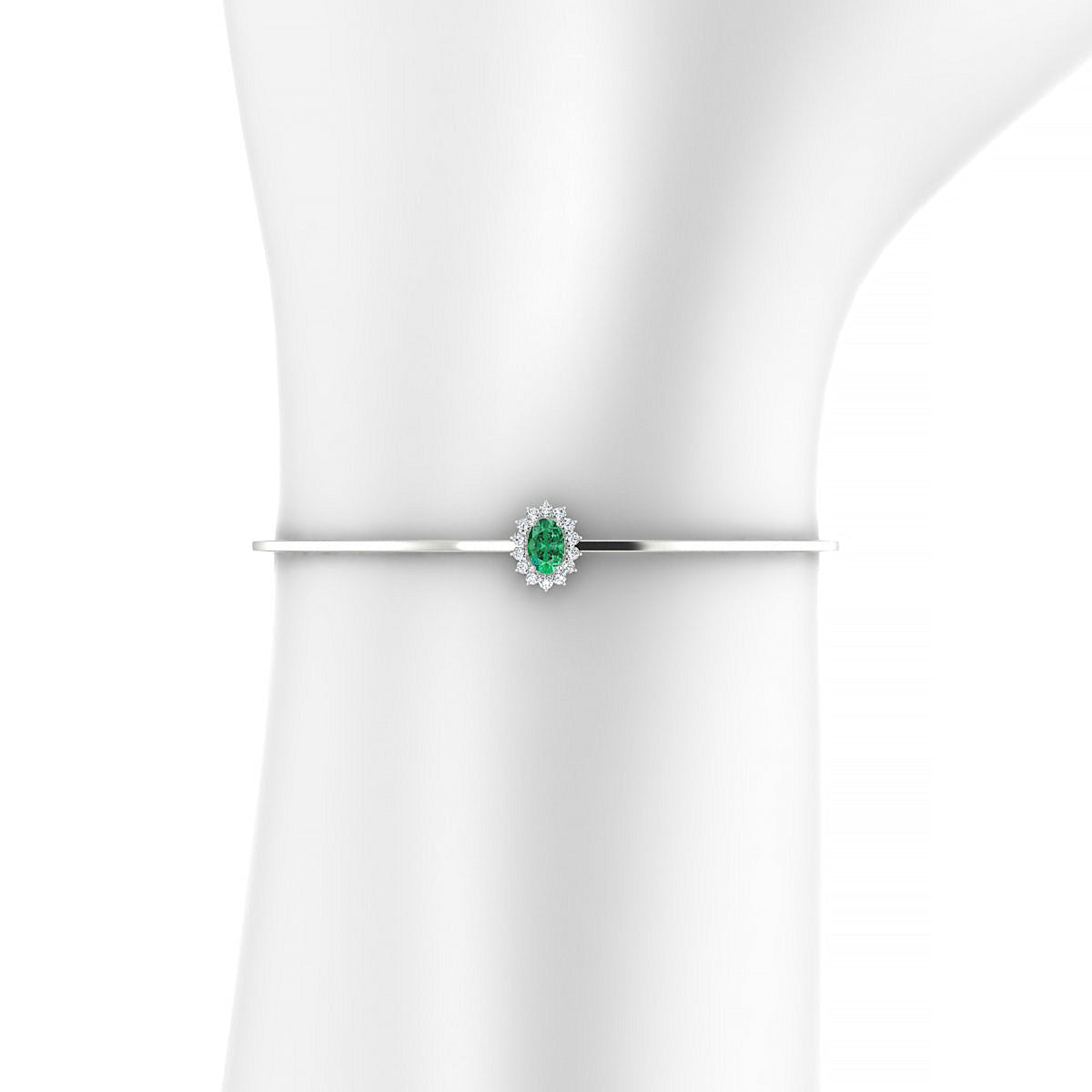 Blossom | 18k White Gold 6 x 4 mm Oval Emerald Bangle