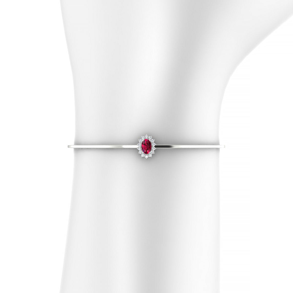 Blossom | 18k White Gold 6 x 4 mm Oval Ruby Bangle