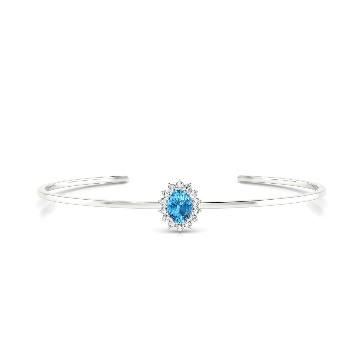 Blossom | 18k White Gold 7 x 5 mm Oval Topaz Bangle