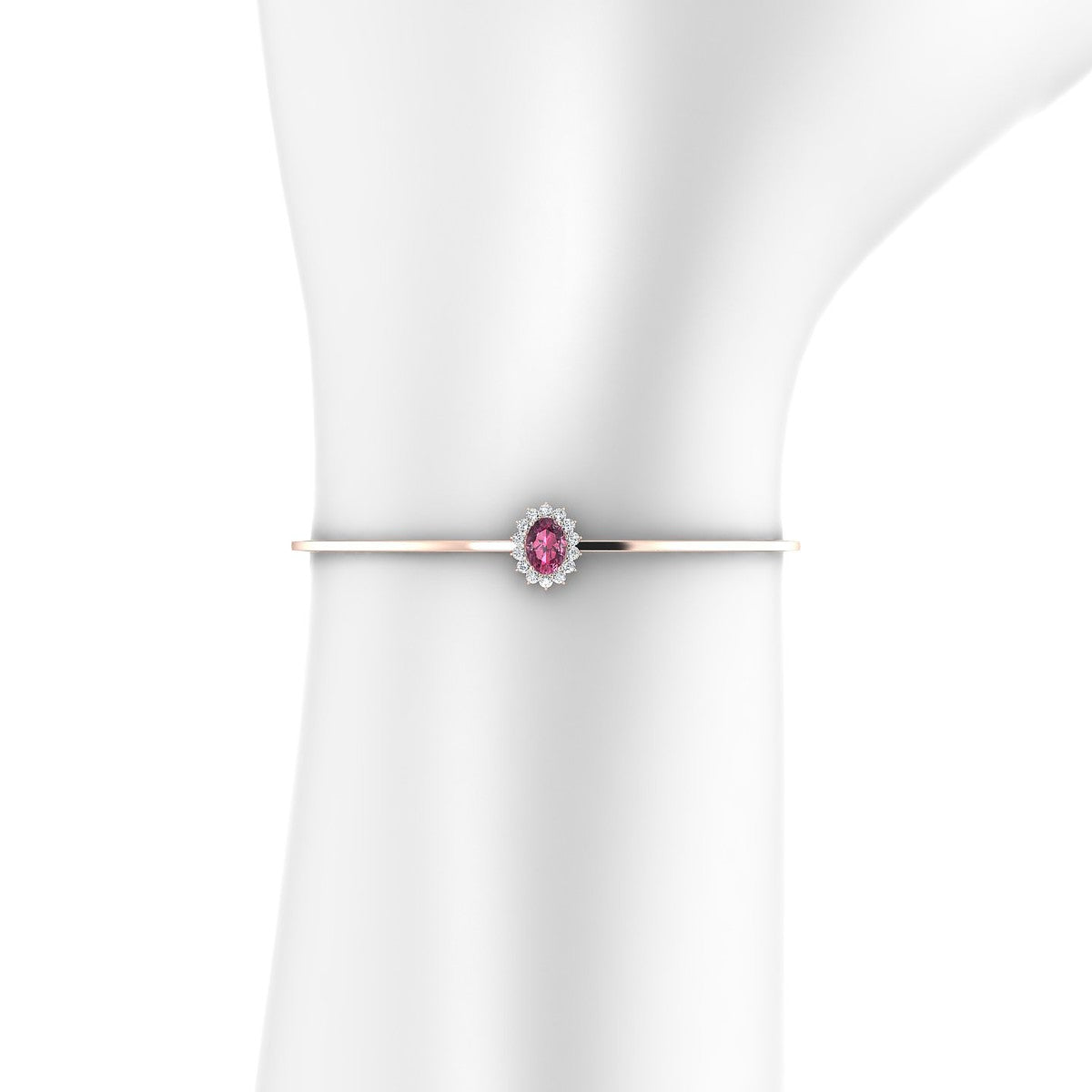 Blossom | 18k Rose Gold 7 x 5 mm Oval Rhodolite Bangle