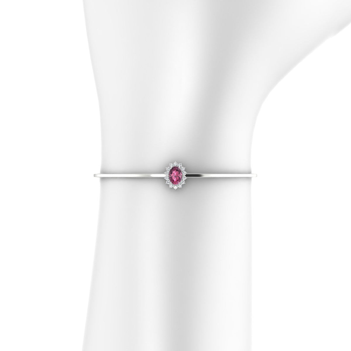 Blossom | 18k White Gold 7 x 5 mm Oval Rhodolite Bangle