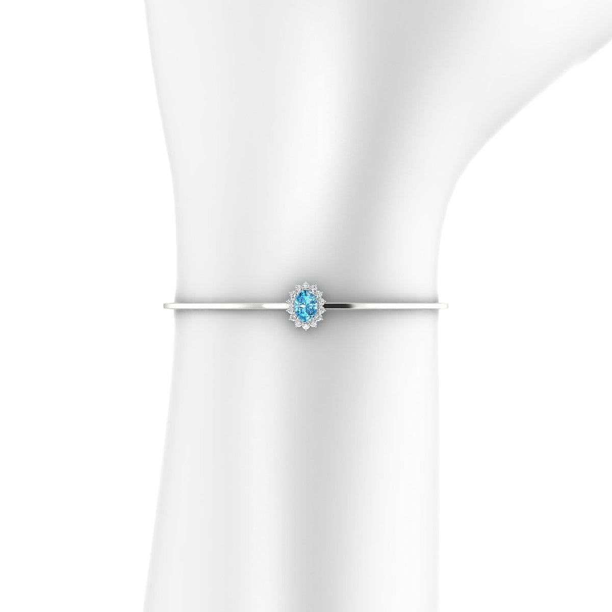 Blossom | 18k White Gold 7 x 5 mm Oval Topaz Bangle