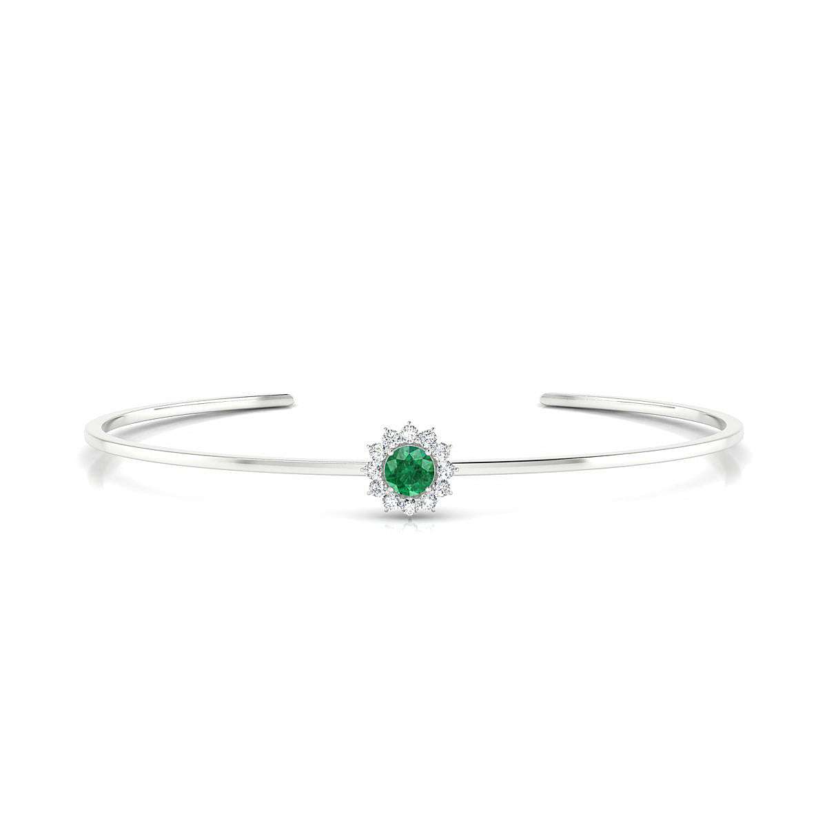 Blossom | 18k White Gold 4.5 mm Round Emerald Bangle