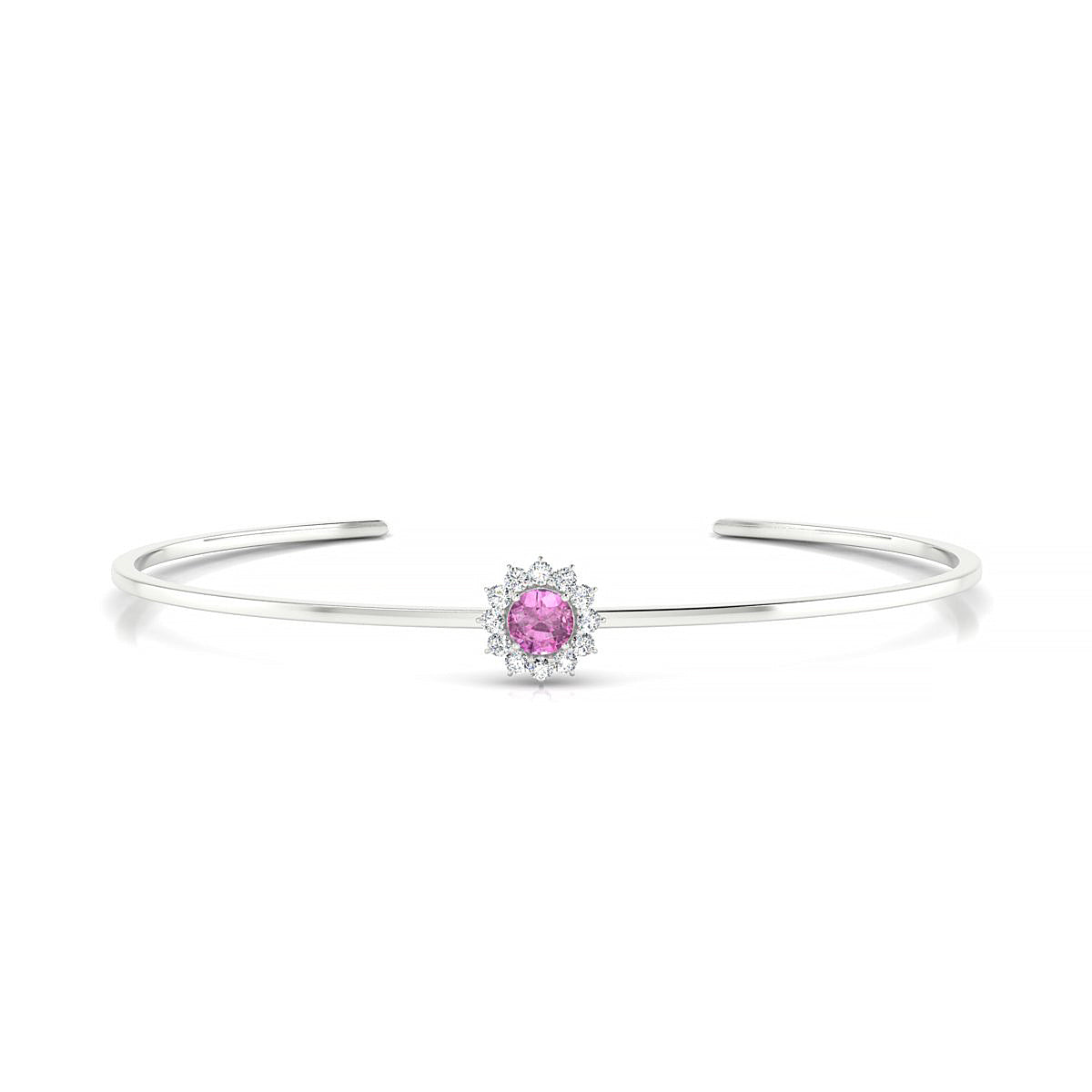 Blossom | 18k White Gold 4.5 mm Round Pink Sapphire Bangle