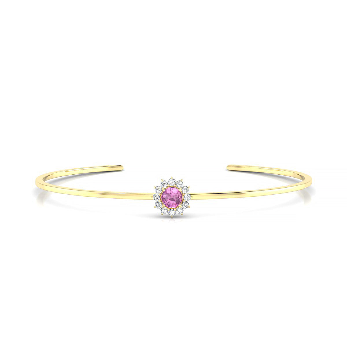 Blossom | 18k Yellow Gold 4.5 mm Round Pink Sapphire Bangle
