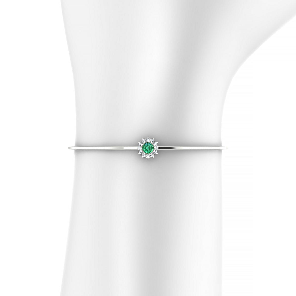 Blossom | 18k White Gold 4.5 mm Round Emerald Bangle
