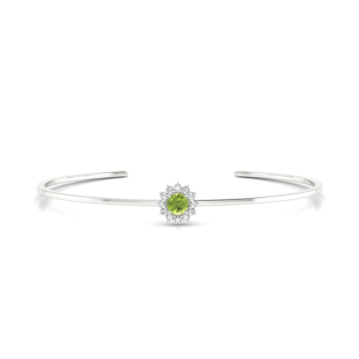 Blossom | 18k White Gold 6 mm Round Peridot Bangle