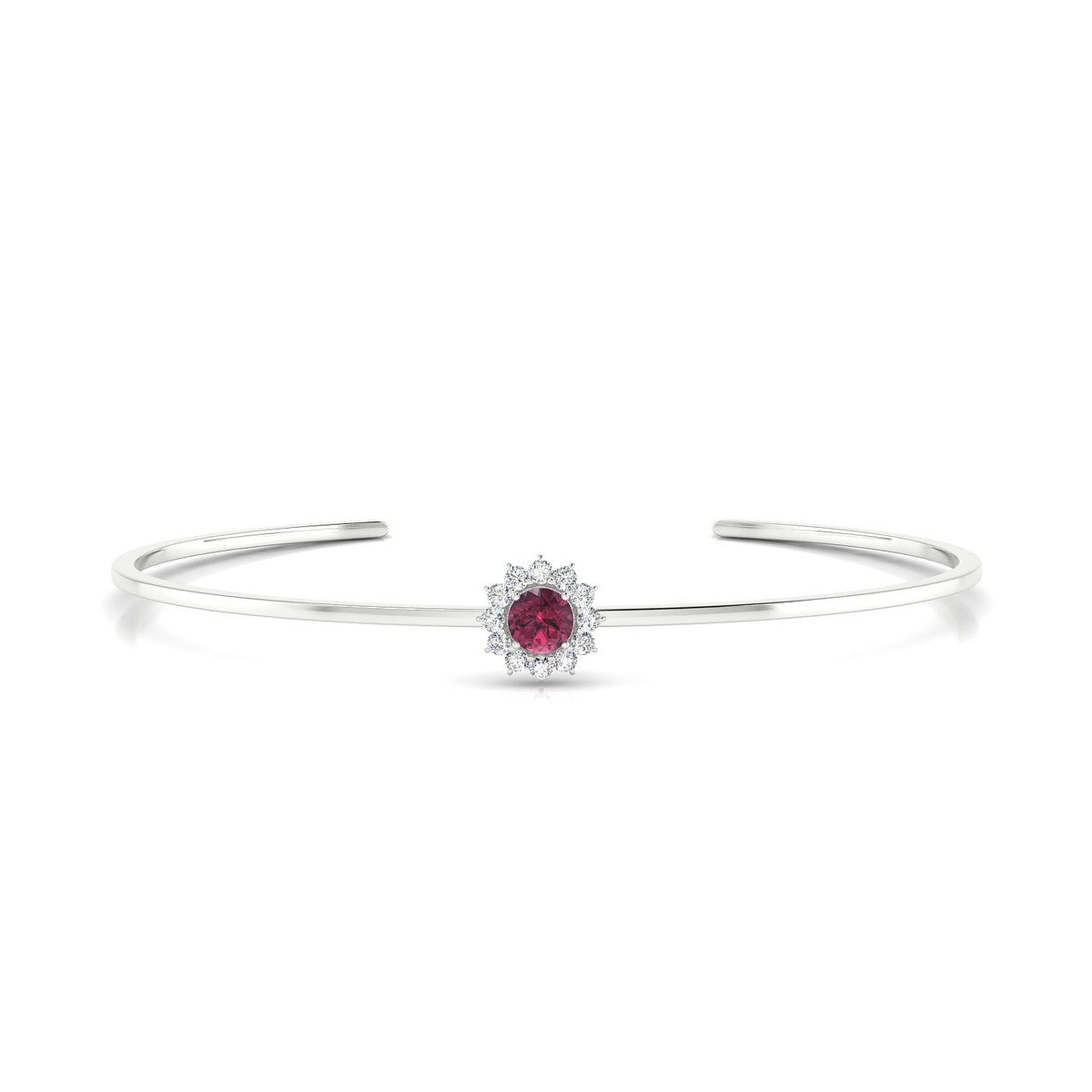 Blossom | 18k White Gold 6 mm Round Rhodolite Bangle