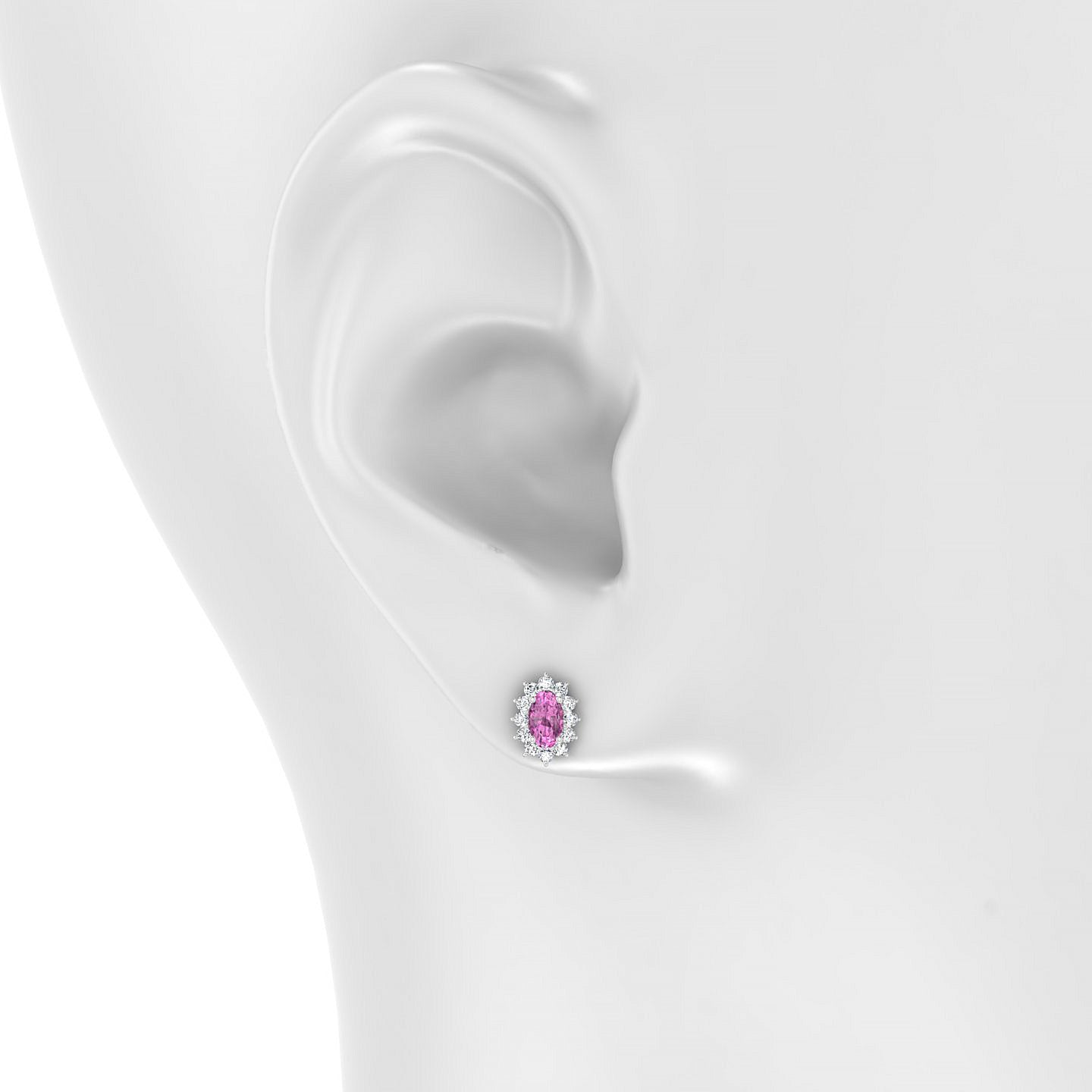 Blossom | 18k White Gold 5 x 3 mm Oval Pink Sapphire Earrings