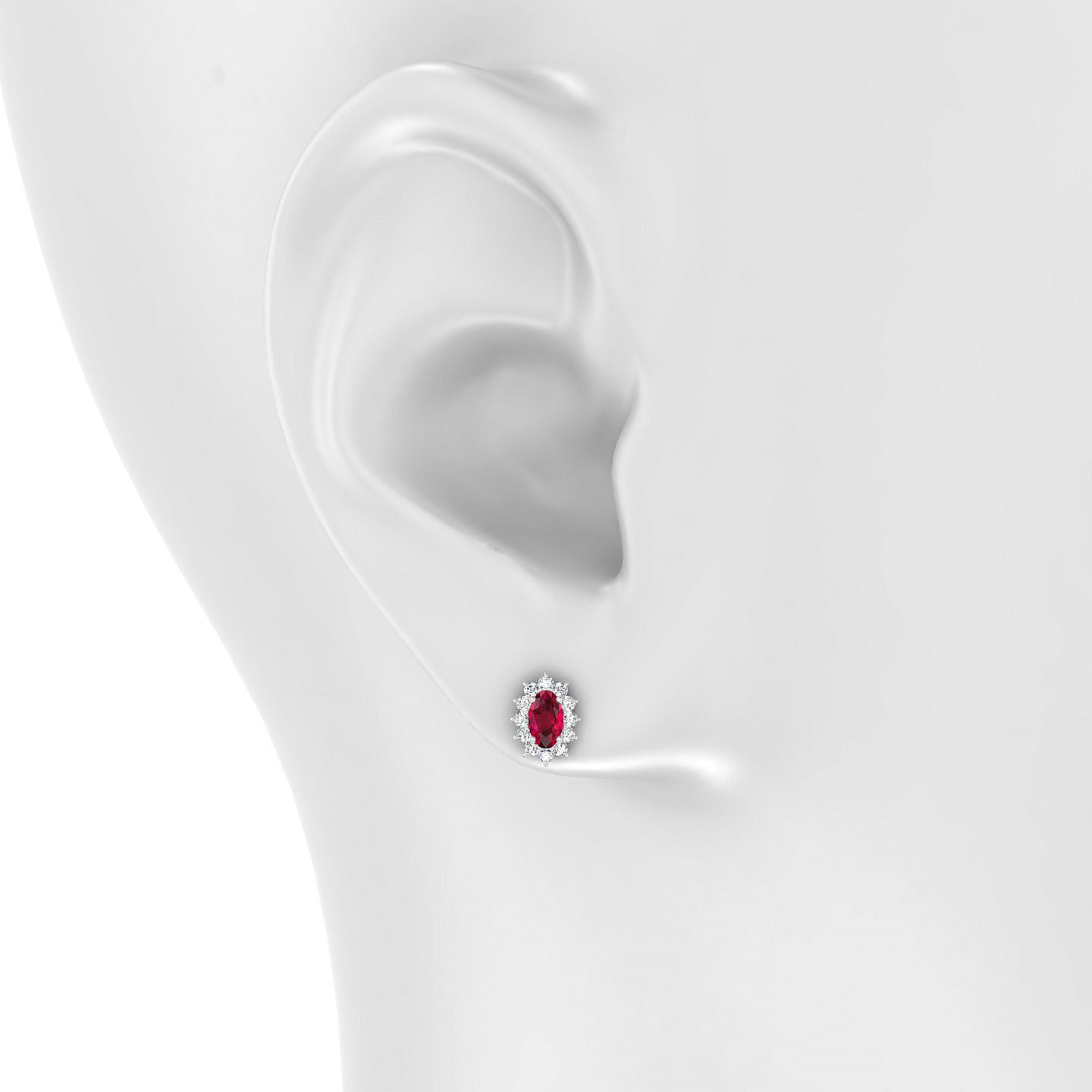 Blossom | 18k White Gold 5 x 3 mm Oval Ruby Earrings