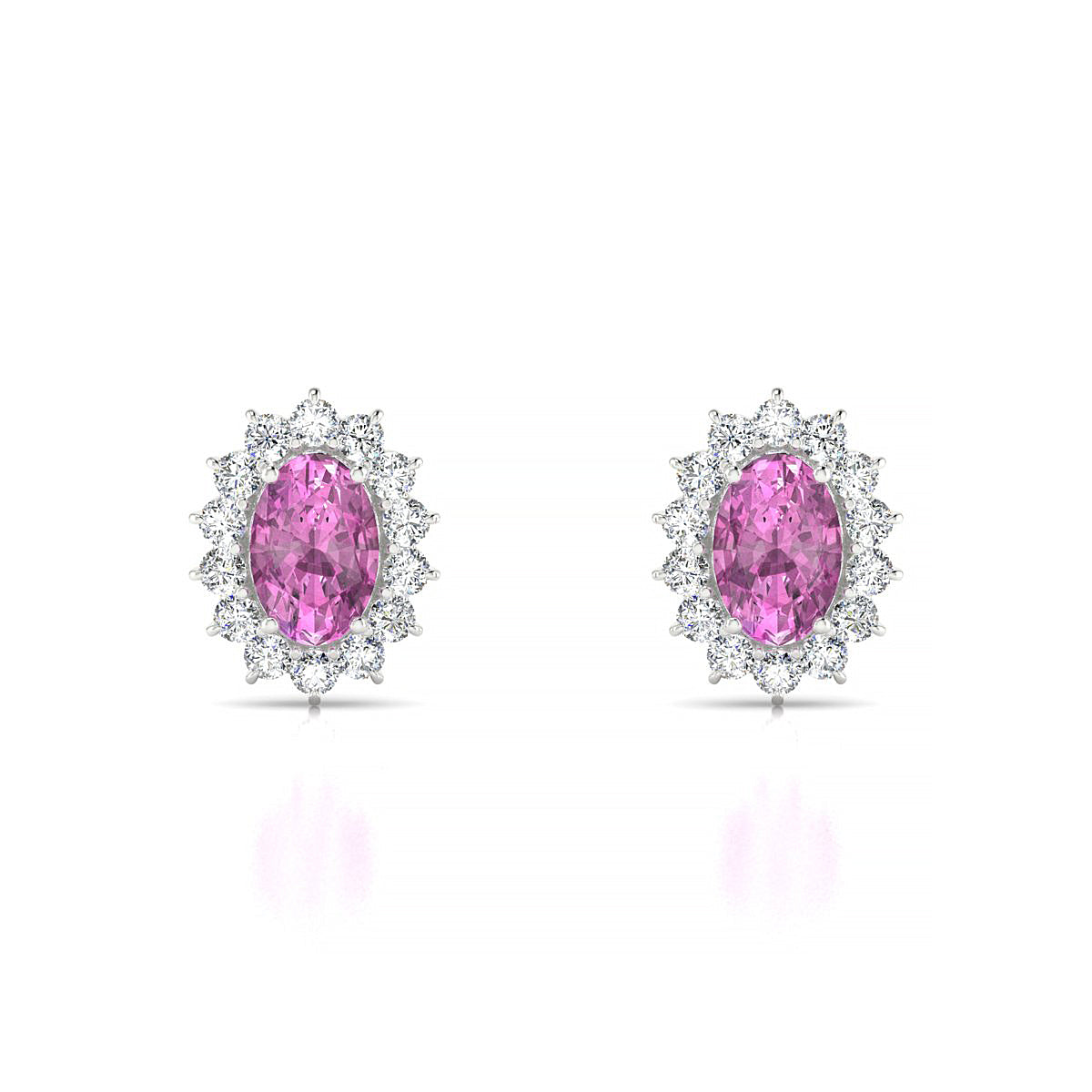 Blossom | 18k White Gold 6 x 4 mm Oval Pink Sapphire Earrings