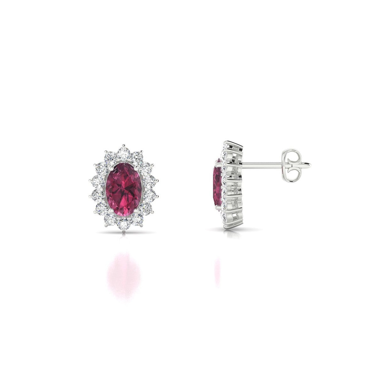 Blossom | 18k White Gold 6 x 4 mm Oval Rhodolite Earrings