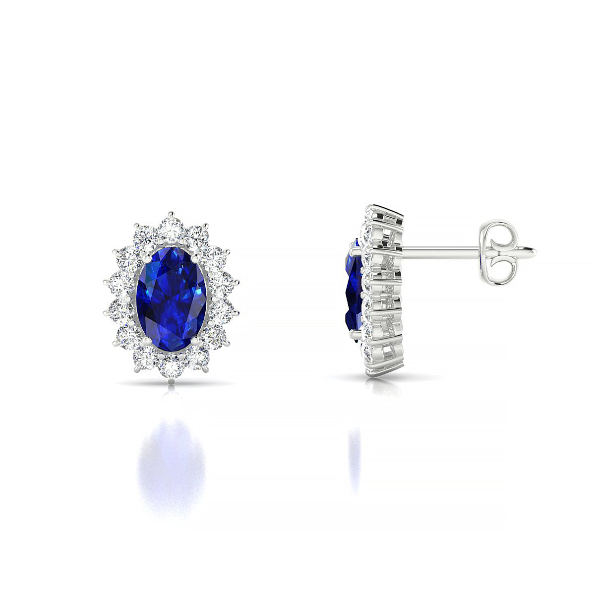 Blossom | 18k White Gold 6 x 4 mm Oval Sapphire Earrings