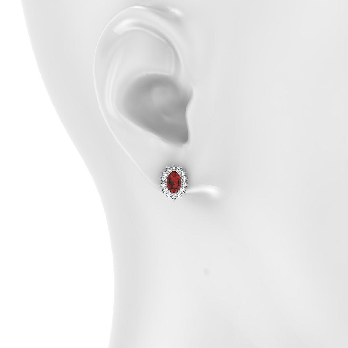 Blossom | 18k White Gold 6 x 4 mm Oval Garnet Earrings