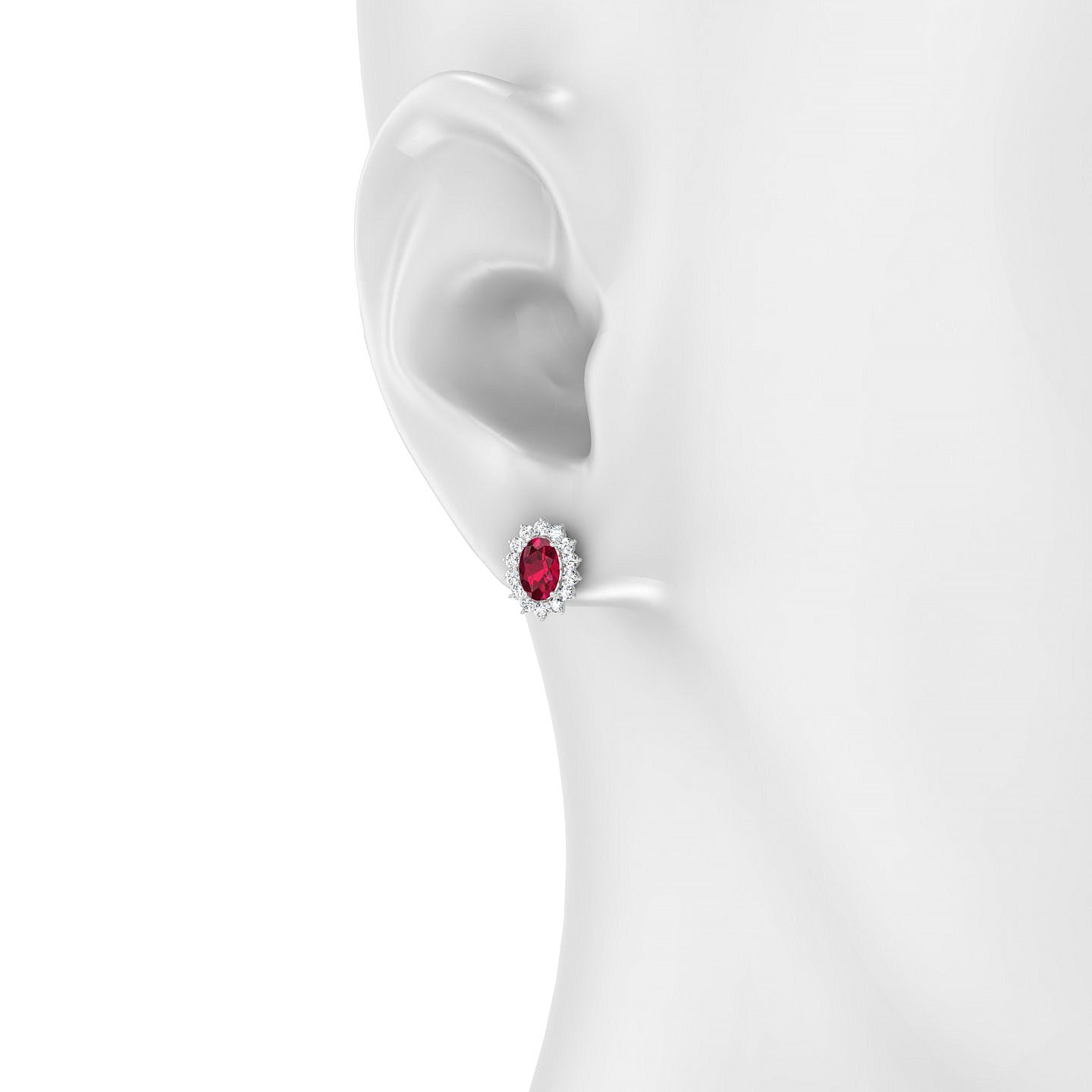 Blossom | 18k White Gold 6 x 4 mm Oval Ruby Earrings