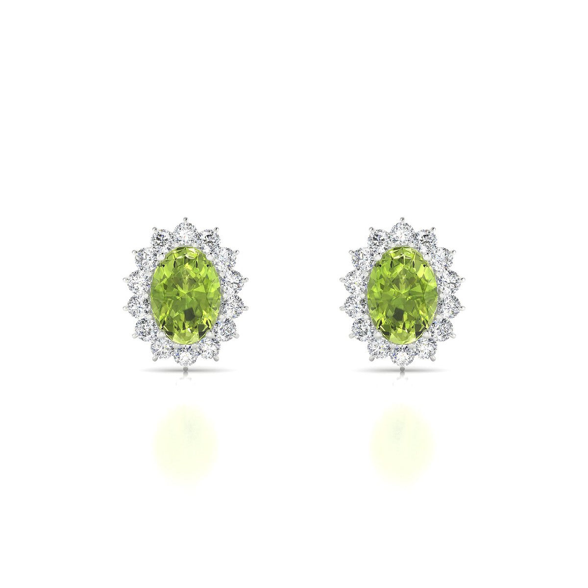 Blossom | 18k White Gold 7 x 5 mm Oval Peridot Earrings