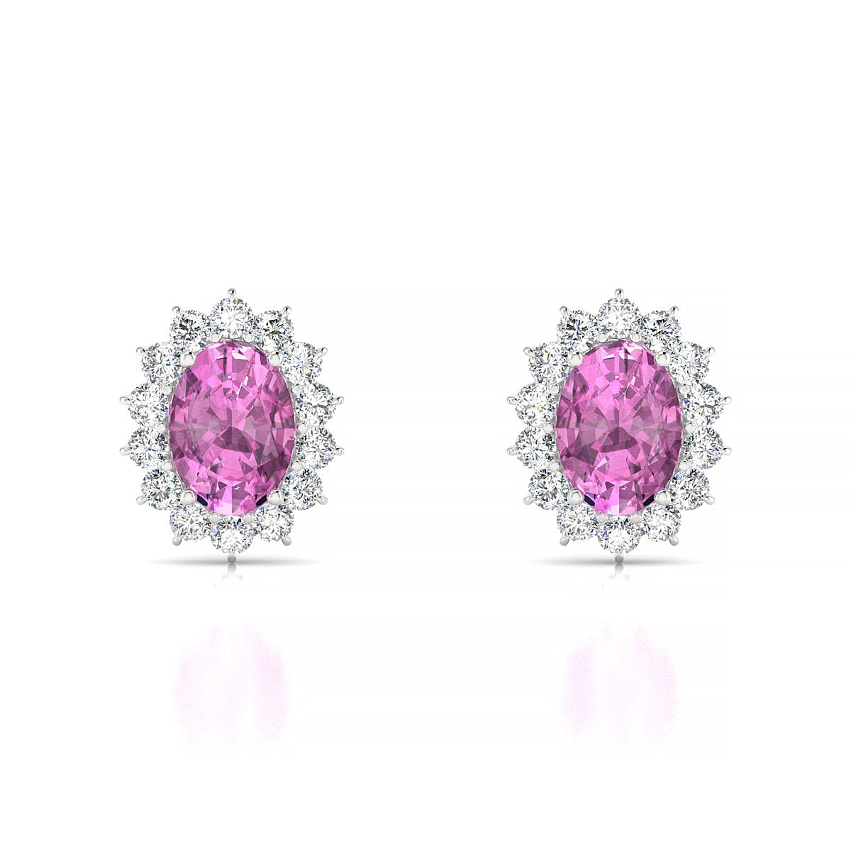 Blossom | 18k White Gold 7 x 5 mm Oval Pink Sapphire Earrings