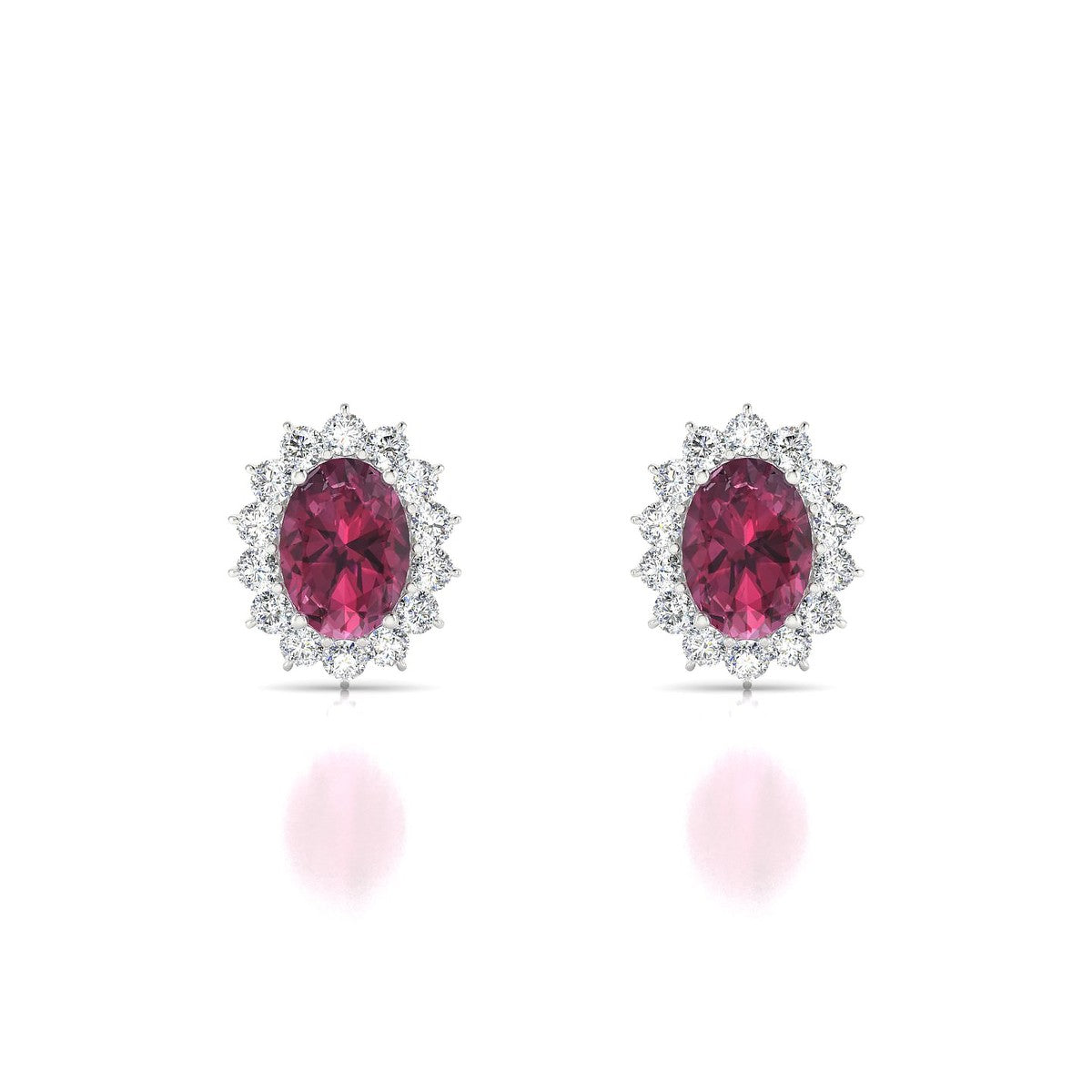 Blossom | 18k White Gold 7 x 5 mm Oval Rhodolite Earrings