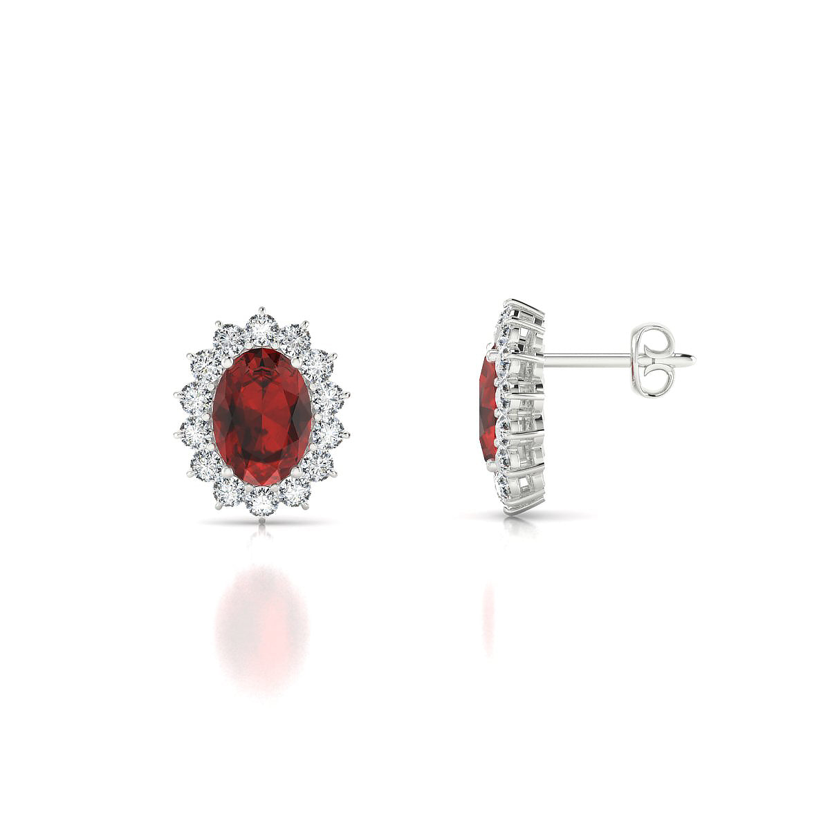 Blossom | 18k White Gold 7 x 5 mm Oval Garnet Earrings