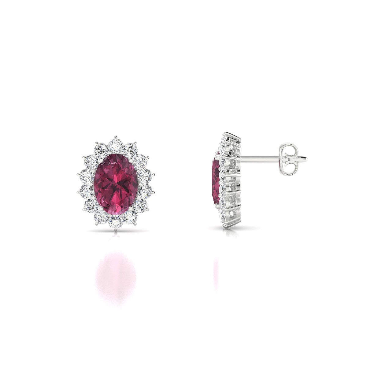 Blossom | 18k White Gold 7 x 5 mm Oval Rhodolite Earrings