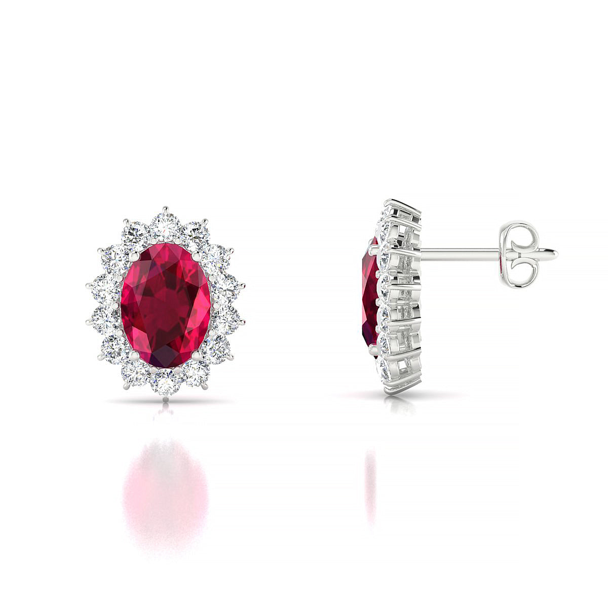 Blossom | 18k White Gold 7 x 5 mm Oval Ruby Earrings