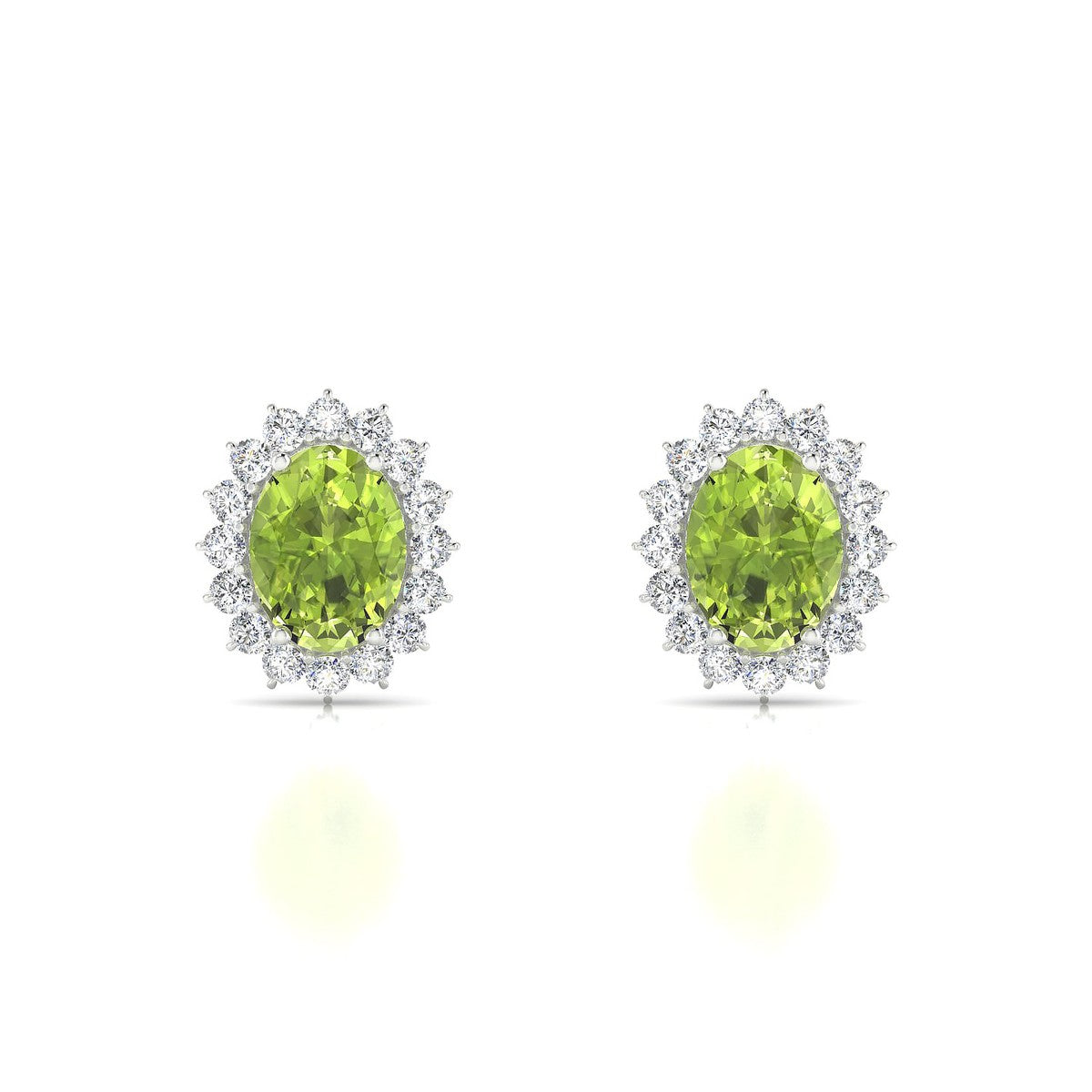 Blossom | 18k White Gold 8 x 6 mm Oval Peridot Earrings