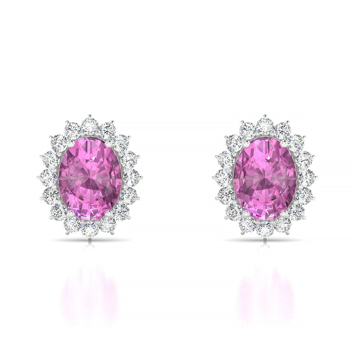 Blossom | 18k White Gold 8 x 6 mm Oval Pink Sapphire Earrings
