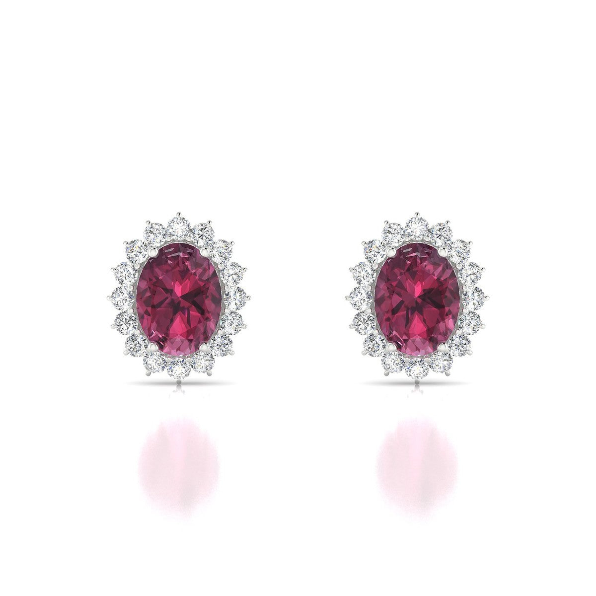 Blossom | 18k White Gold 8 x 6 mm Oval Rhodolite Earrings